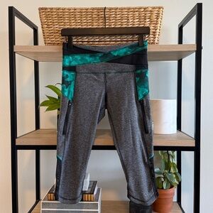 Lululemon Athletica Mid-Rise Camo Trim Colorblock Capri Mesh Legging w/Pockets 6